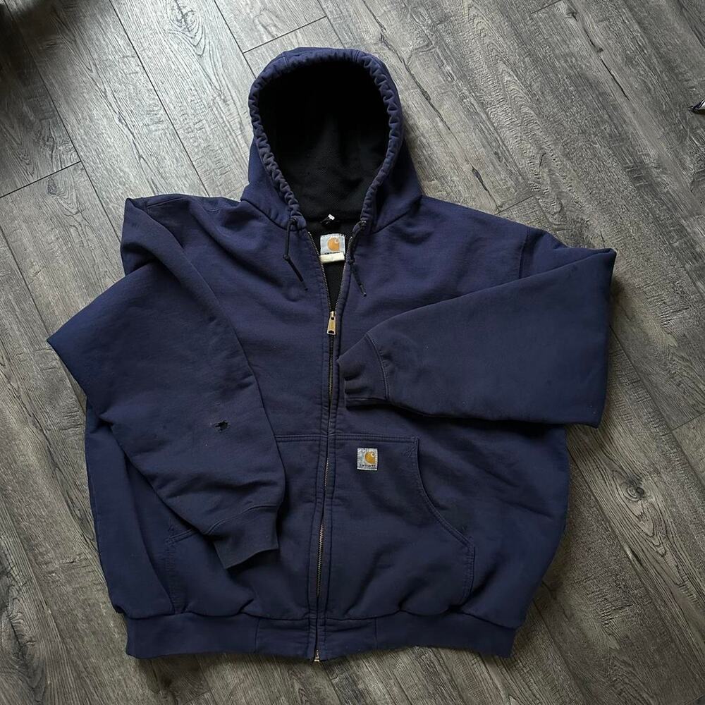 Faded Vintage 90s Heavy Thermal Lined Cropped Work Jacket Zip Up Sweatshirt